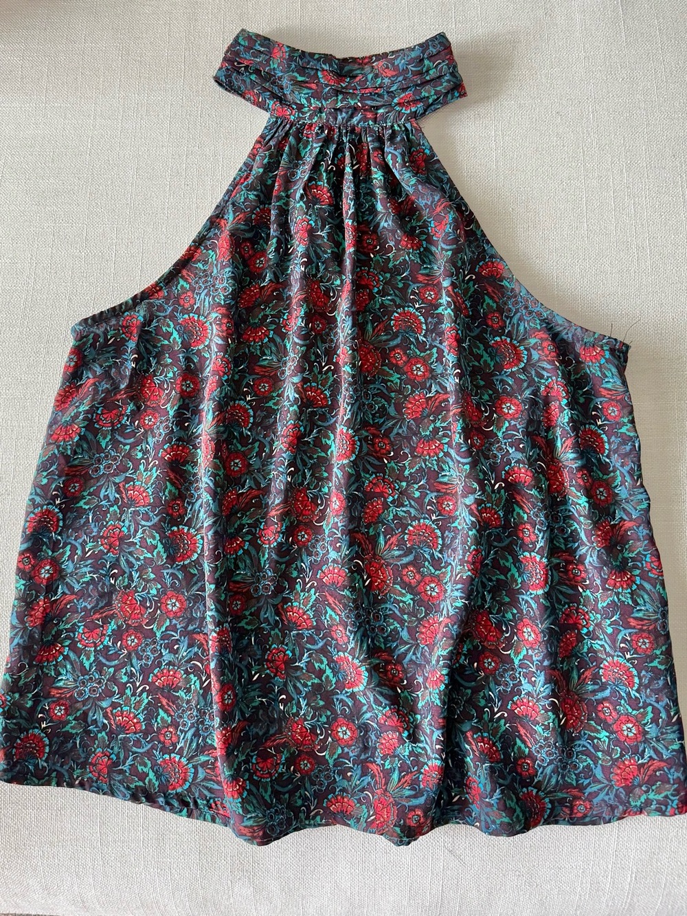 Evereve Floral Halter Top in Red and Teal on Dark Base